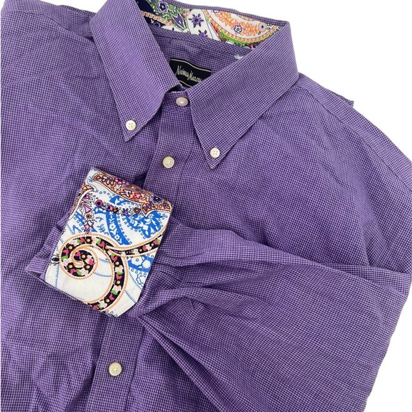 Neiman Marcus Purple Checked Long Sleeve Shirt Size XL - Picture 1 of 7